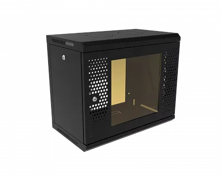 Шкаф телекоммуникационный настенный разборный МИКсистем 19" Keys 9U 600x350  дверь перфорация+стекло черный