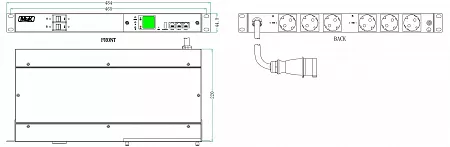Блок розеток горизонтальный с мониторингом MIK-2G-1U-16A-230-6-SCHUKO-IEC309-16-2-P-M