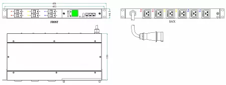 Блок розеток горизонтальный с мониторингом MIK-2G-1U-32A-400-6-C19(LE)-IEC309-32-3-P-M