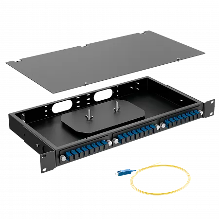 Кросс оптический стоечный LANMIR укомплектованный 4 розетки SC/UPC 8 портов SM 9/125 OS2 1U черный