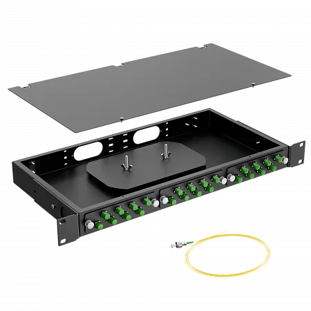Кросс оптический стоечный LANMIR укомплектованный 4 розетки FC/APC 8 портов SM 9/125 OS2 1U черный